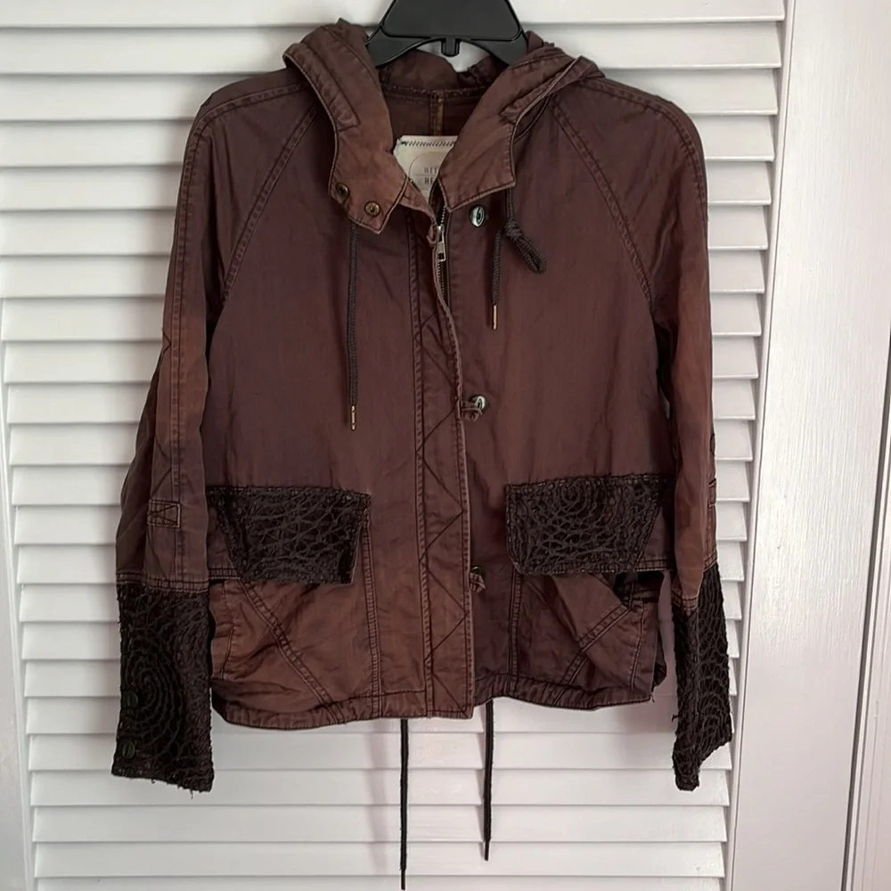 Hei Hei by Anthropologie Faroe Anorak crochet lace trimmed military jacket